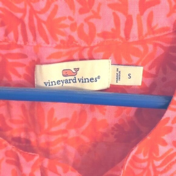 Vineyard Vines Size S Blouse Tunic Linen Tile Otami Tassel Pink Floral Hi Low - Picture 6 of 10